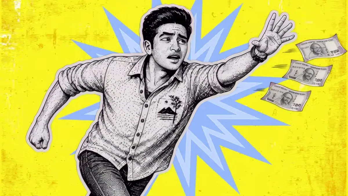 A brother fleeing as rupee notes fly, from AJIO's Rakhi Recovery Abhiyaan film