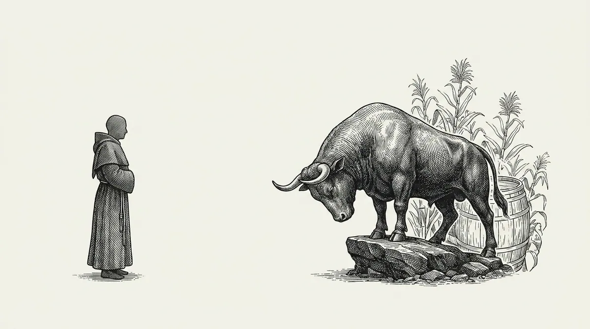 An open letter addressed to a monk figure, sealed with a bull emblem