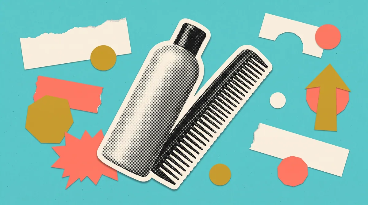 Illustration of a hair oil bottle and comb marking Arena Media India's Keo Karpin mandate