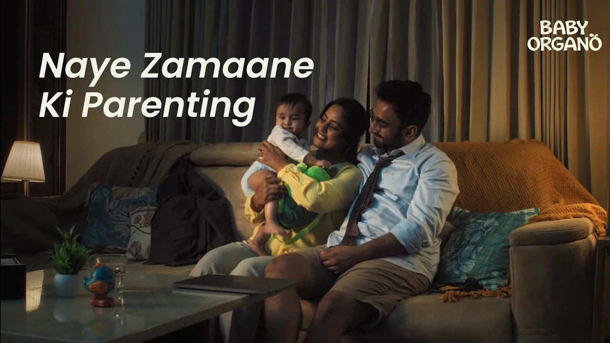 A frame from BabyOrgano's first brand film, on a mother returning to work and a father taking over childcare