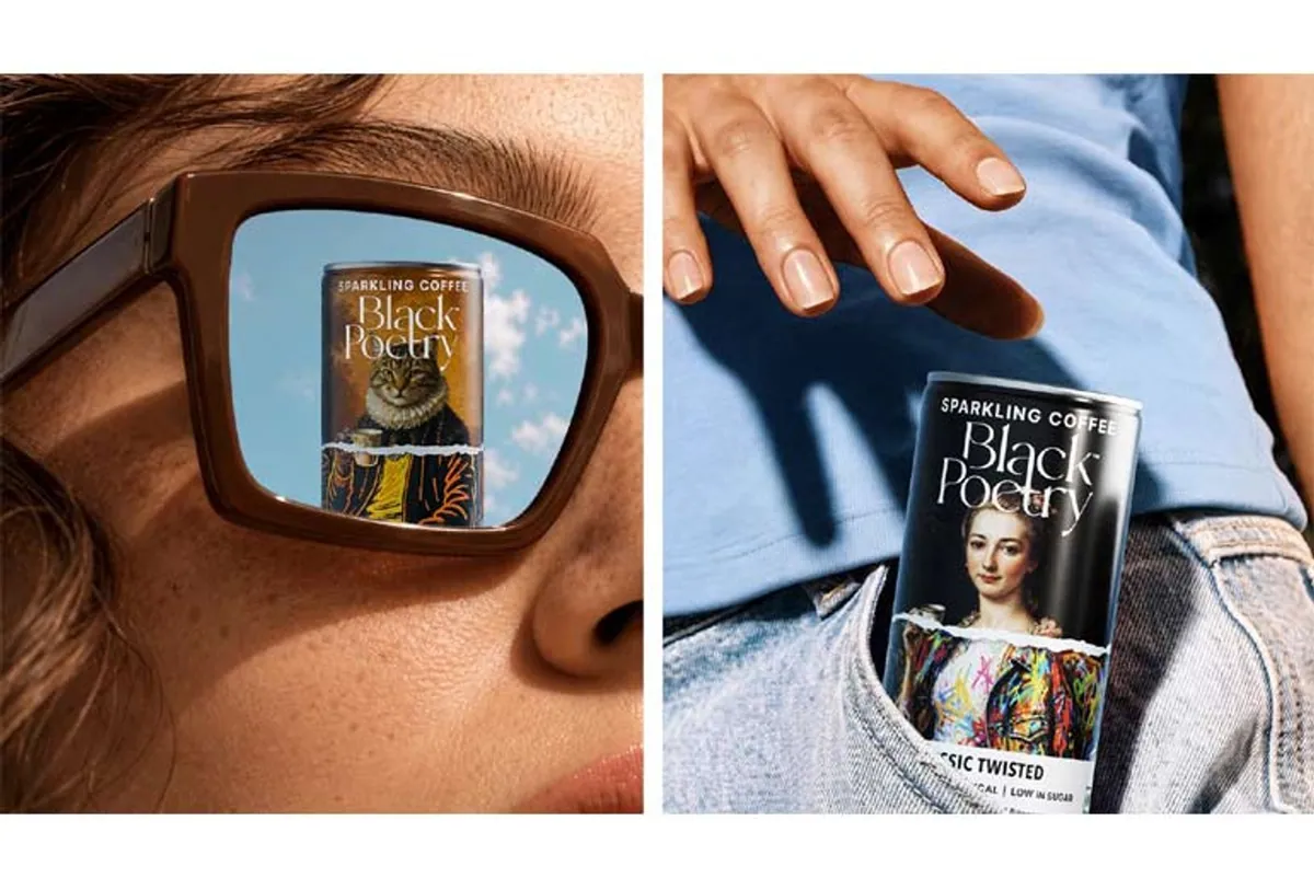 A Black Poetry can reflected in a pair of sunglasses, and tucked into a jeans pocket