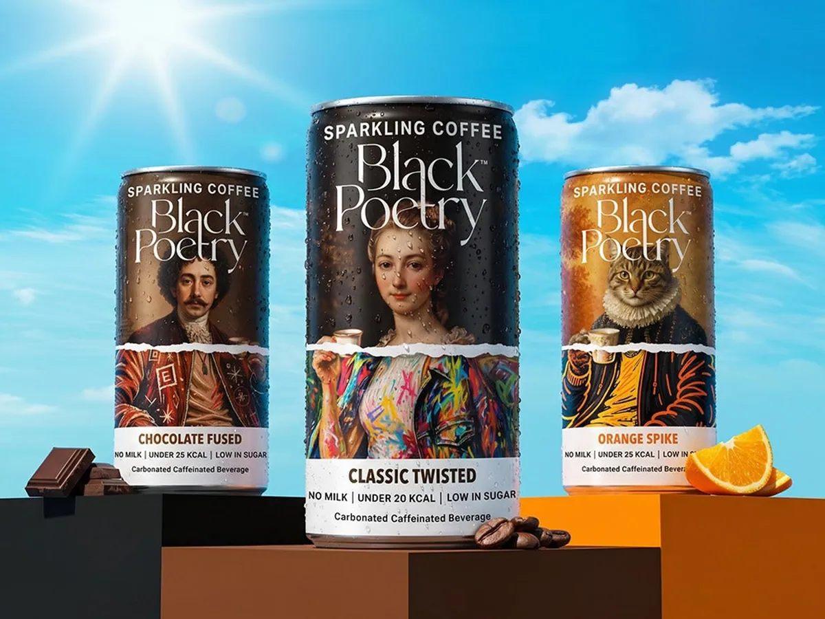 The three Black Poetry variants photographed with chocolate, coffee beans and orange