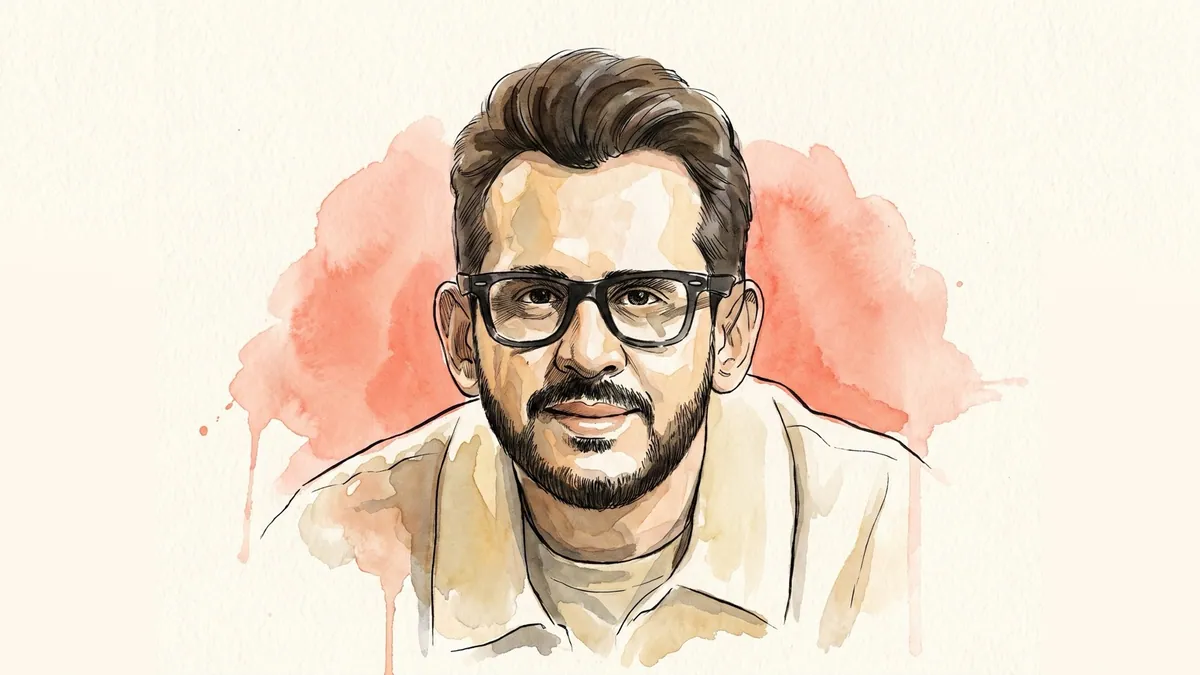 Watercolour and ink portrait of Aman Gupta, co-founder of boAt