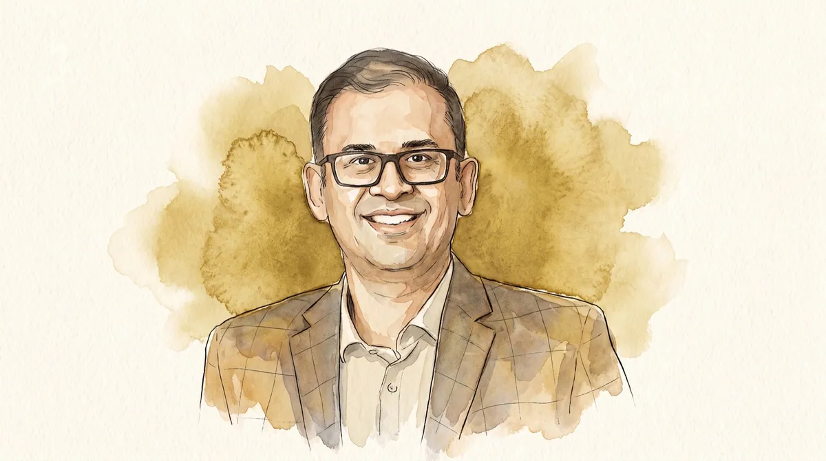 Watercolour and ink portrait of Ananth Narayanan, founder of Mensa Brands