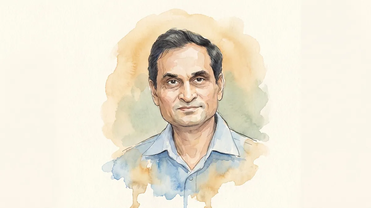 Watercolour and ink portrait of C.K. Ranganathan, founder of CavinKare