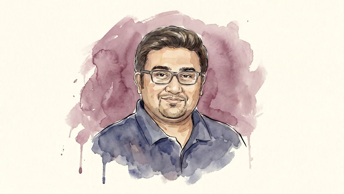 Watercolour and ink portrait of Kunal Shah, founder of CRED