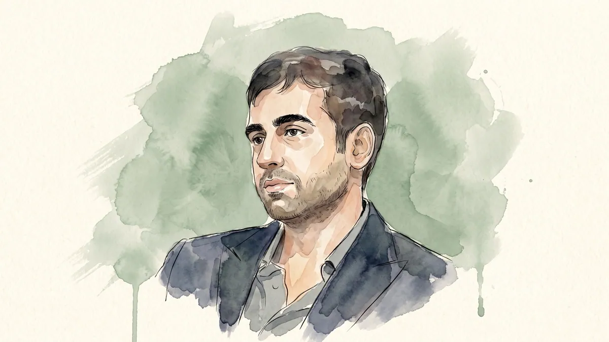 Watercolour and ink portrait of Nikhil Kamath, co-founder of Zerodha