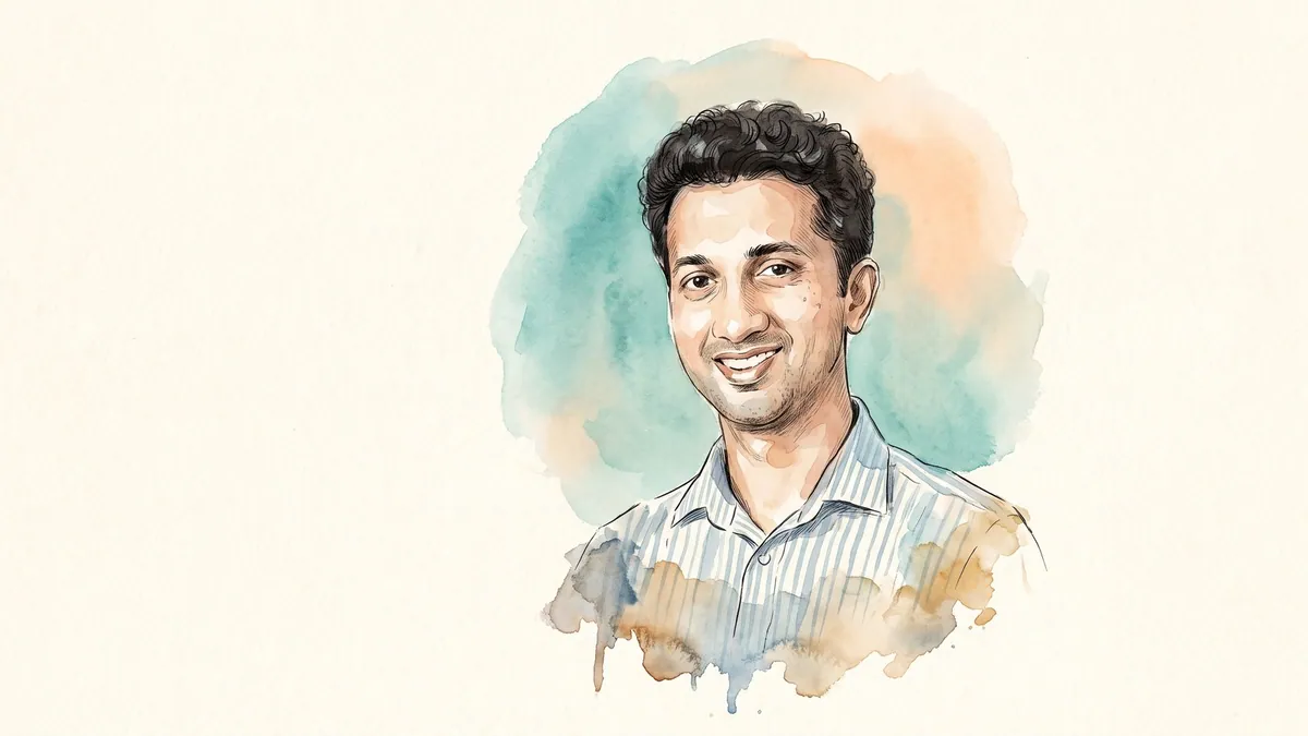 Watercolour and ink portrait of P.C. Musthafa, founder of iD Fresh Food