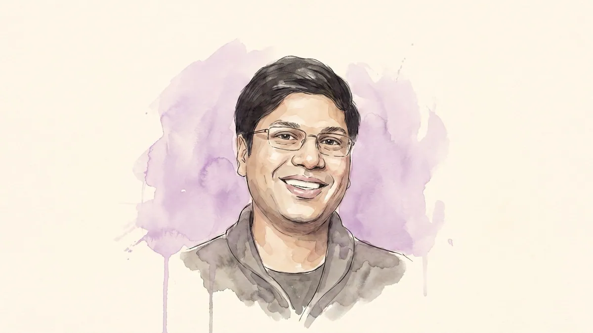 Watercolour and ink portrait of Peyush Bansal, founder of Lenskart