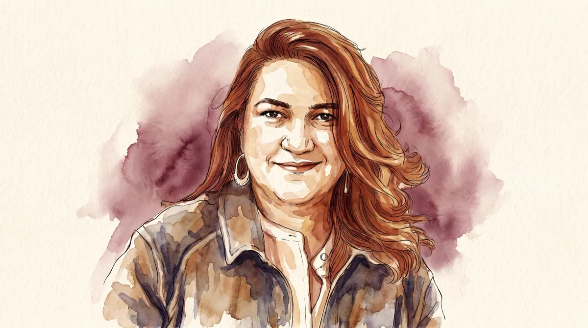 Watercolour and ink portrait of Radhika Ghai, co-founder of ShopClues and founder of Kindlife