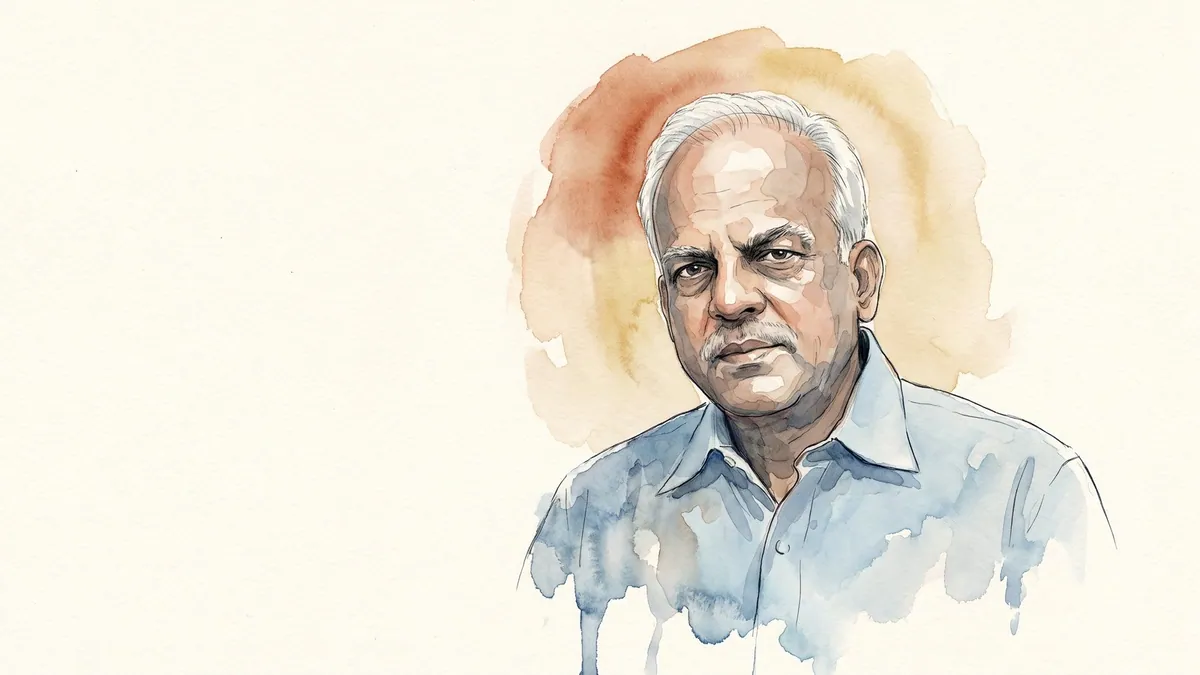 Watercolour and ink portrait of R.G. Chandramogan, chairman of Hatsun Agro Product