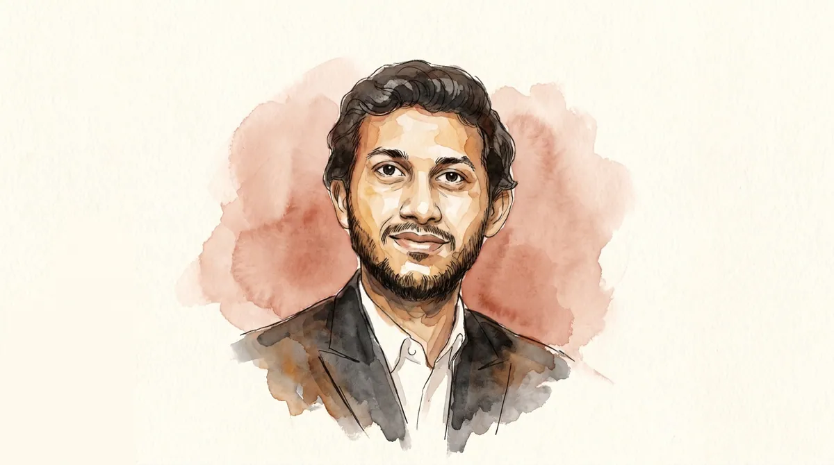 Watercolour and ink portrait of Ritesh Agarwal, founder of OYO
