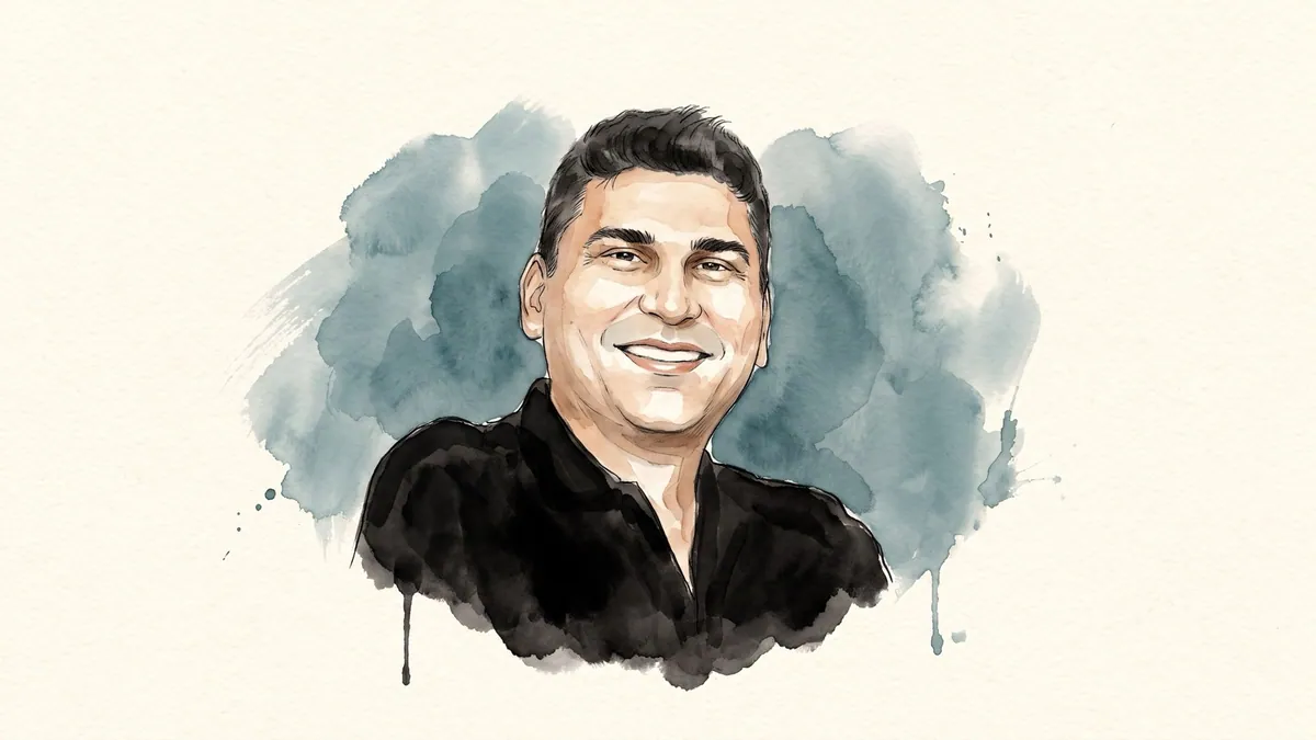 Watercolour and ink portrait of Sameer Mehta, co-founder of boAt