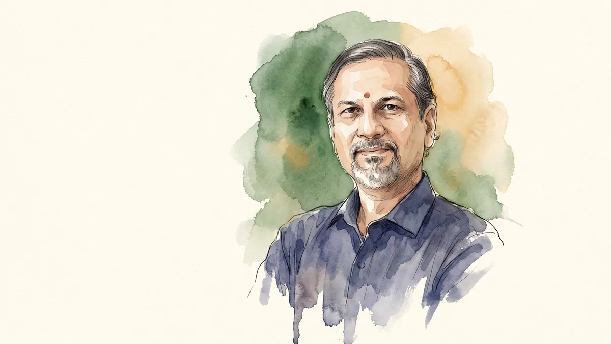 Watercolour and ink portrait of Sridhar Vembu, founder of Zoho Corporation