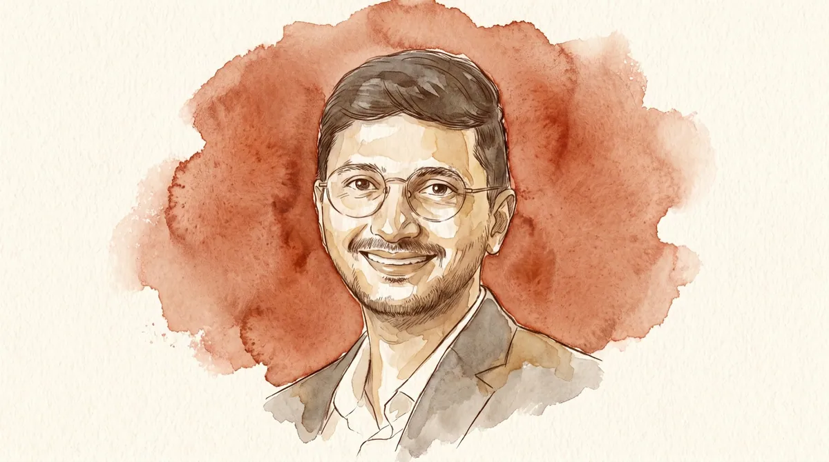 Watercolour and ink portrait of Swapnil Jain, co-founder of Ather Energy