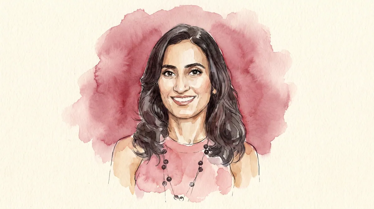 Watercolour and ink portrait of Vineeta Singh, co-founder of SUGAR Cosmetics