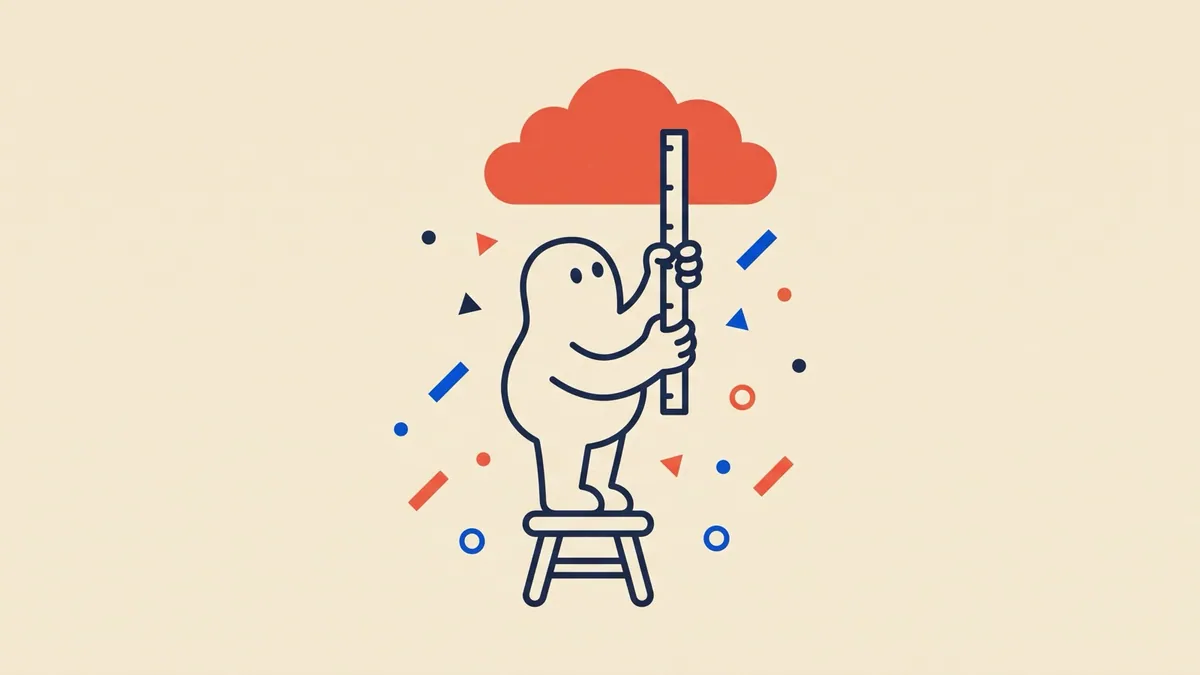A flat vector character measuring a cloud with a ruler