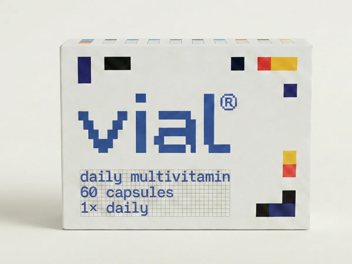 The pack front: a rational modular grid, restrained typography, and colour used as information rather than persuasion