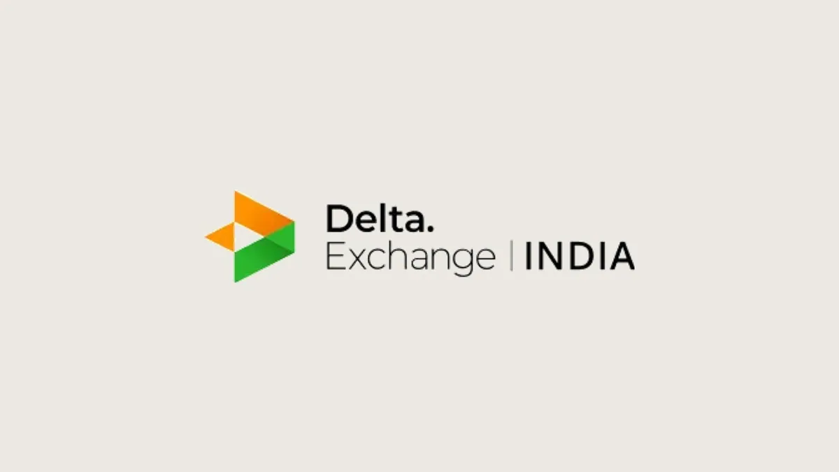 The Delta Exchange logo on a flat charcoal background with a thin white rule