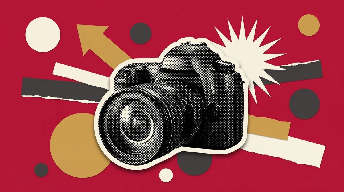Illustration of a camera and lens marking Dentsu Creative Isobar's Canon India digital mandate