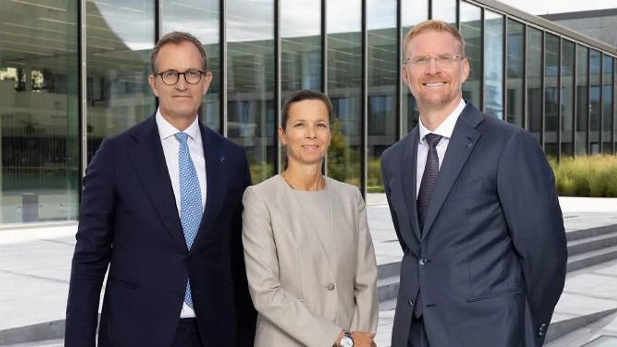 Members of the EHL Group leadership outside the institution's campus in Lausanne