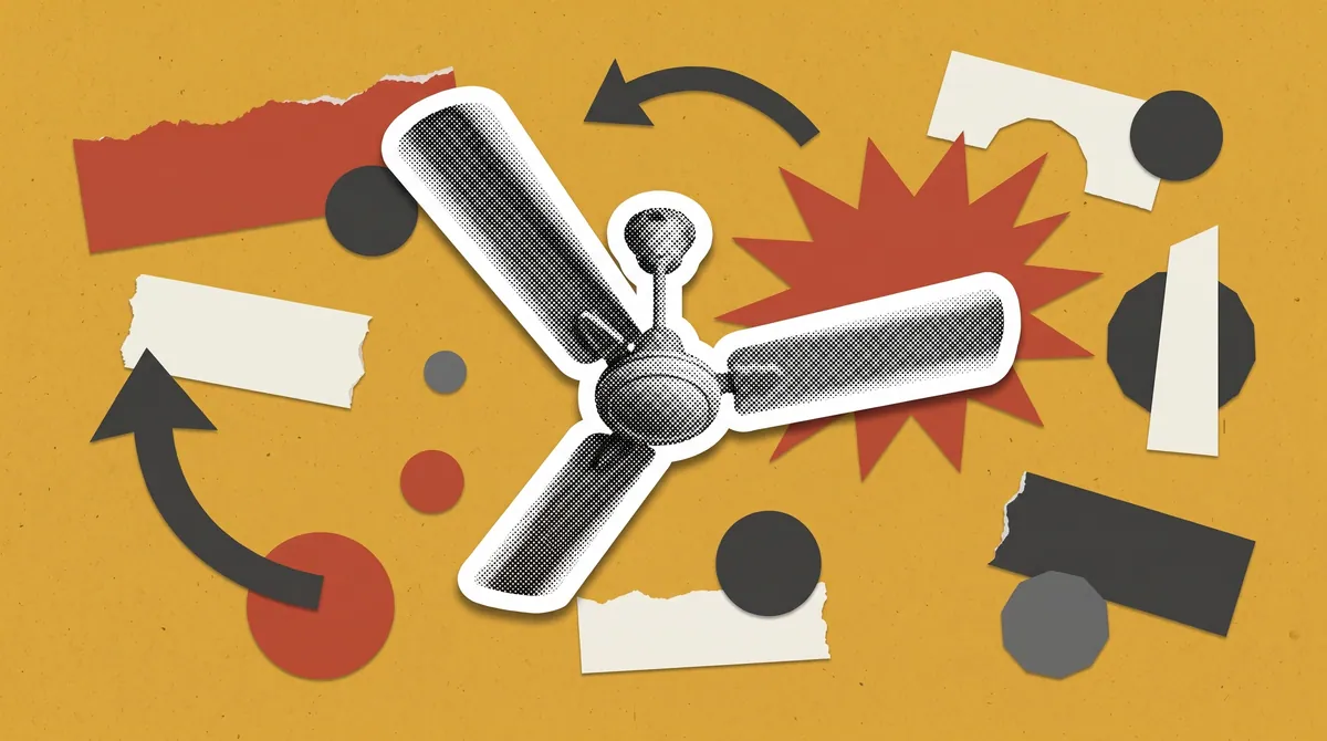 Halftone collage of a ceiling fan mid-spin, marking the Havells Hawa Badlegi campaign
