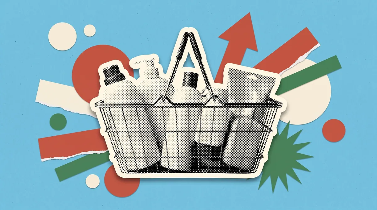 Illustration of a shopping basket of household products marking HUL's Q1 FY27 results