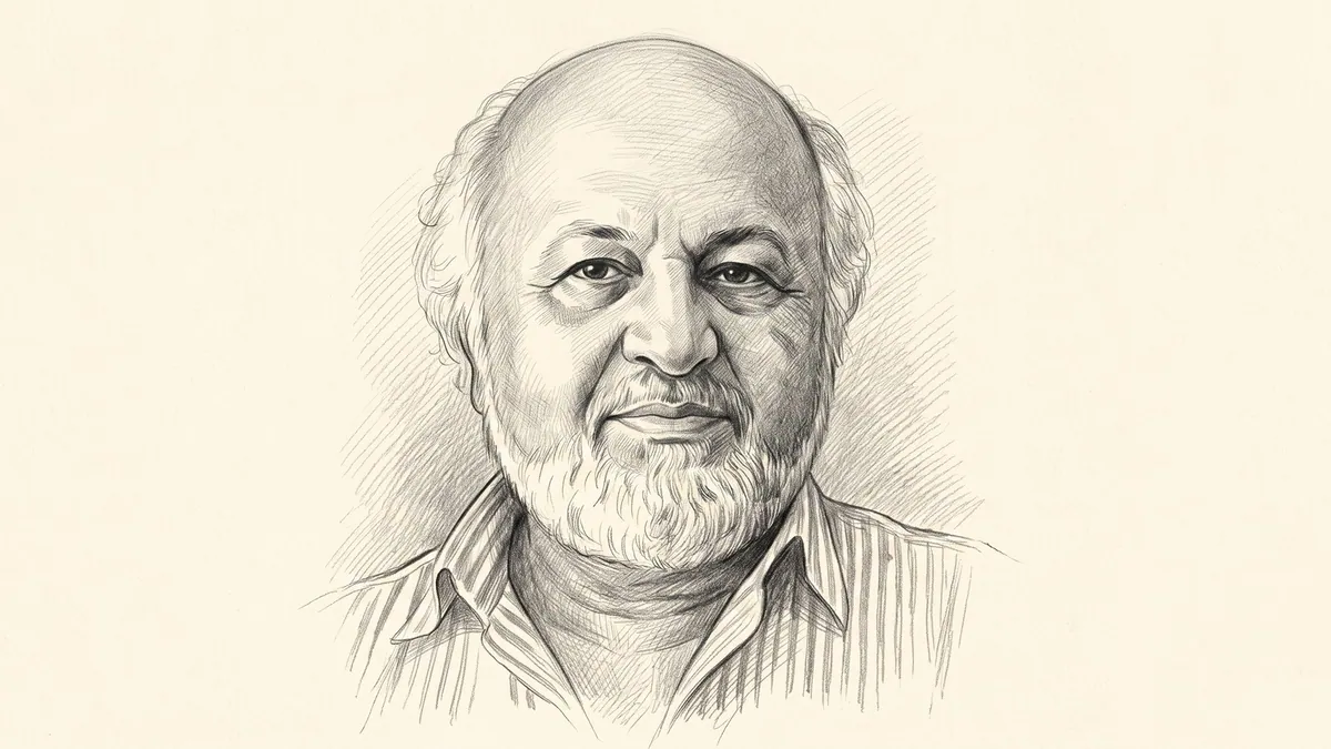 A graphite pencil portrait of Mohammed Khan, the adman who built Enterprise
