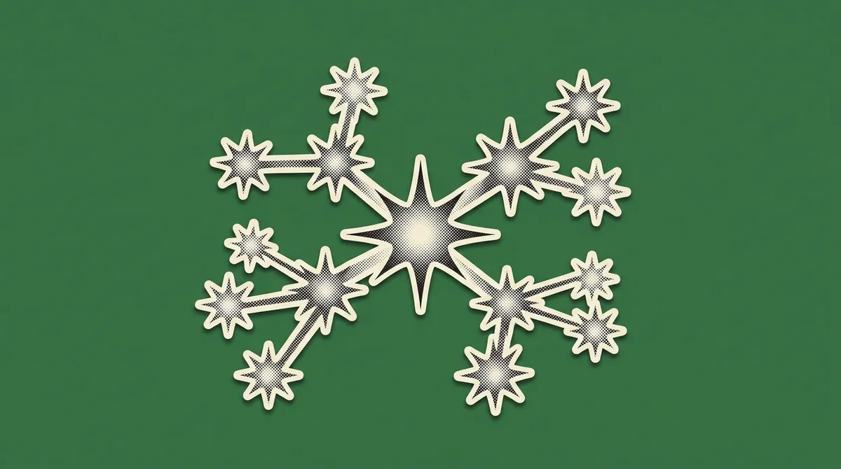 A single glowing spark opening outward into many smaller connected sparks