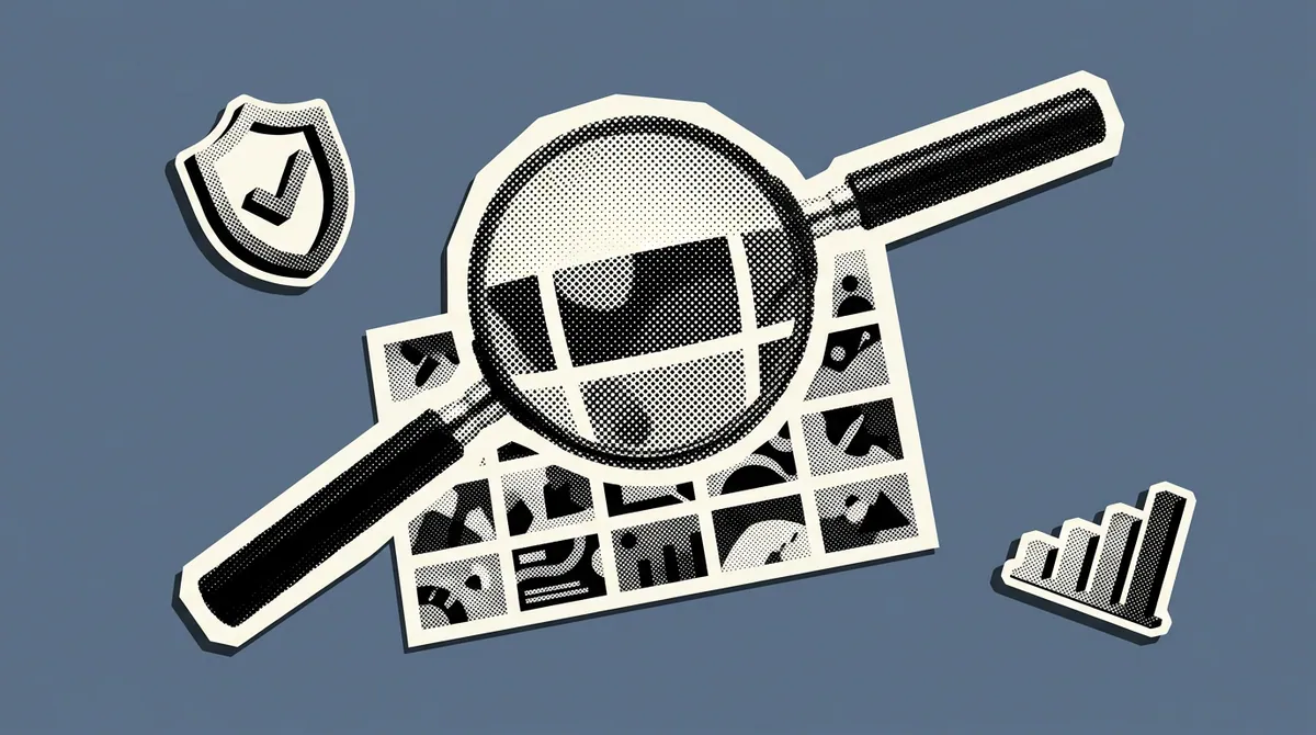 A magnifying glass over a digital advertising interface