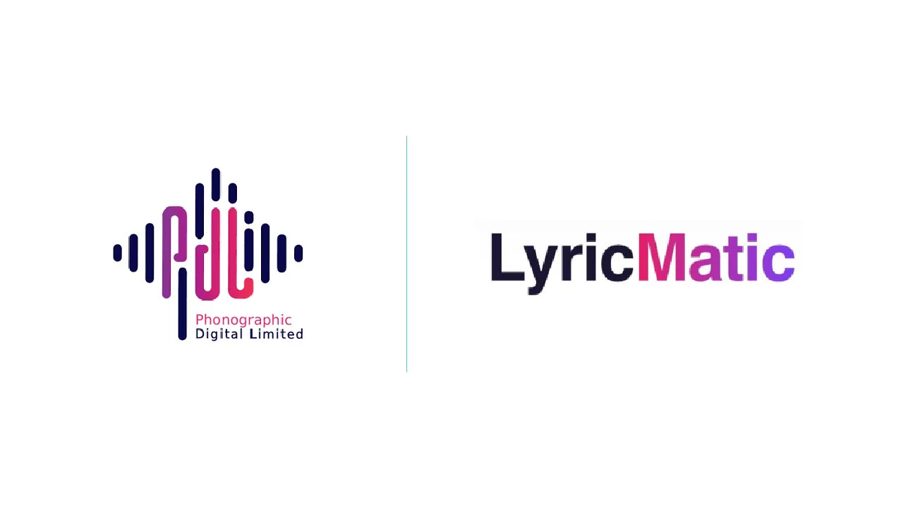 A blank vinyl record and an empty clapperboard, as halftone cutouts, for PDL's LyricMatic platform