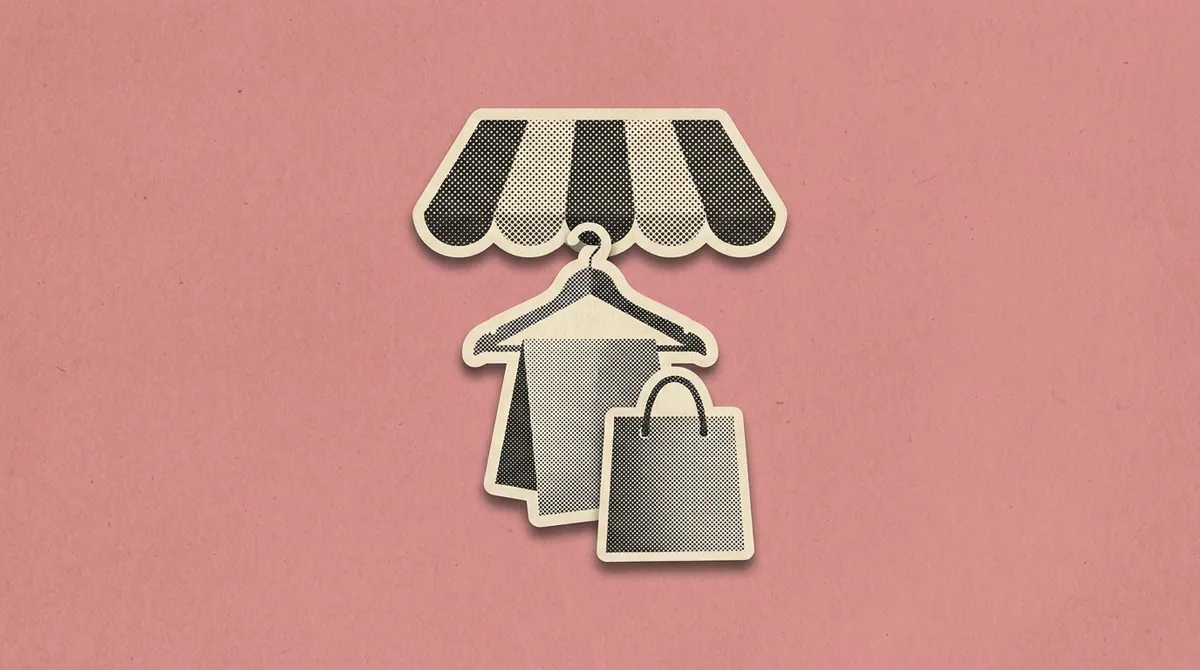 A shopping bag and storefront outline representing SKIMS' entry into India through Reliance Brands