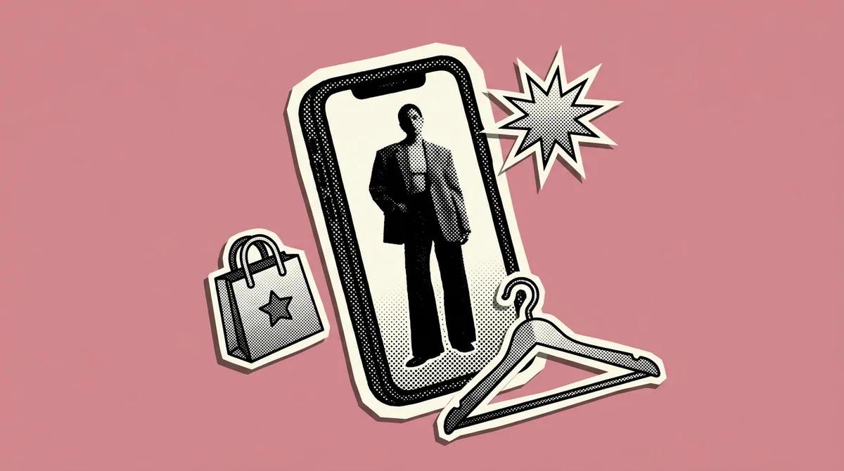 A smartphone displaying styled fashion outfit recommendations