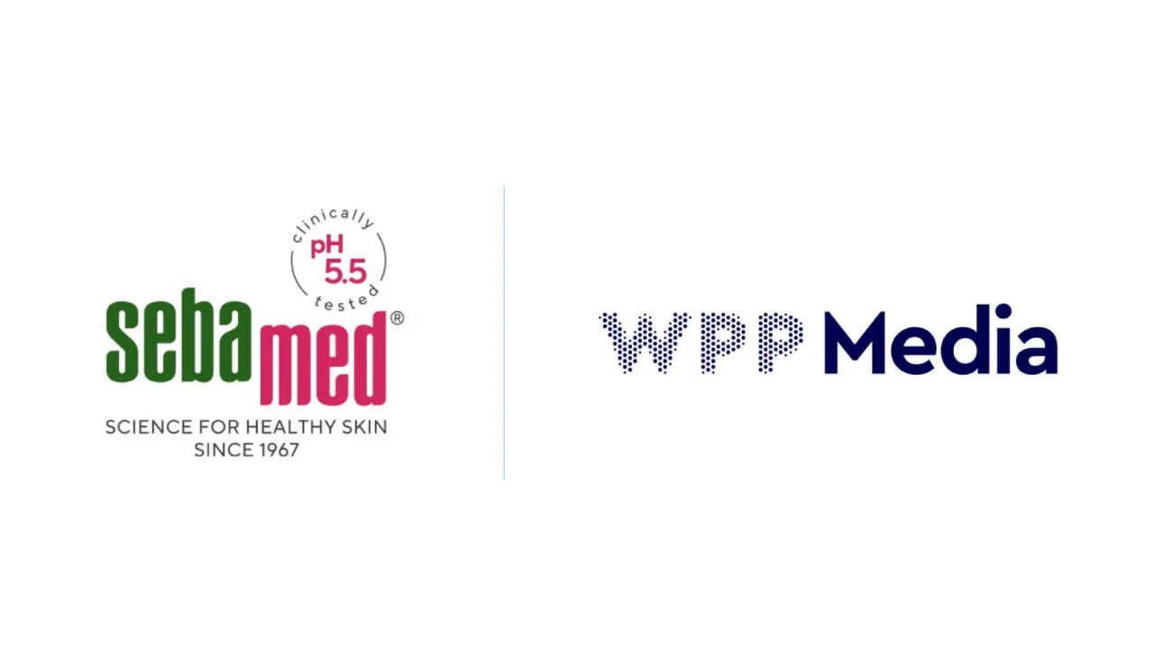 A cosmetic pump bottle and a speech bubble as halftone cutouts, for Sebamed running a ChatGPT advertising activation with WPP Media