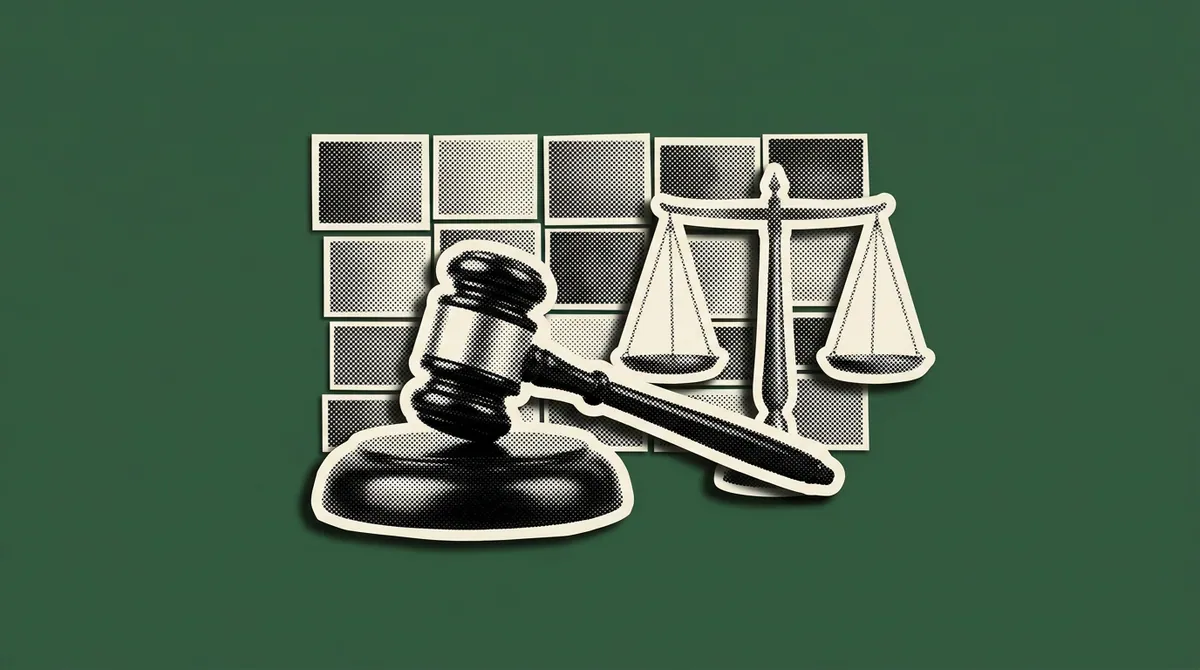 A courtroom gavel beside a digital advertising exchange interface, representing the Teads v Google lawsuit
