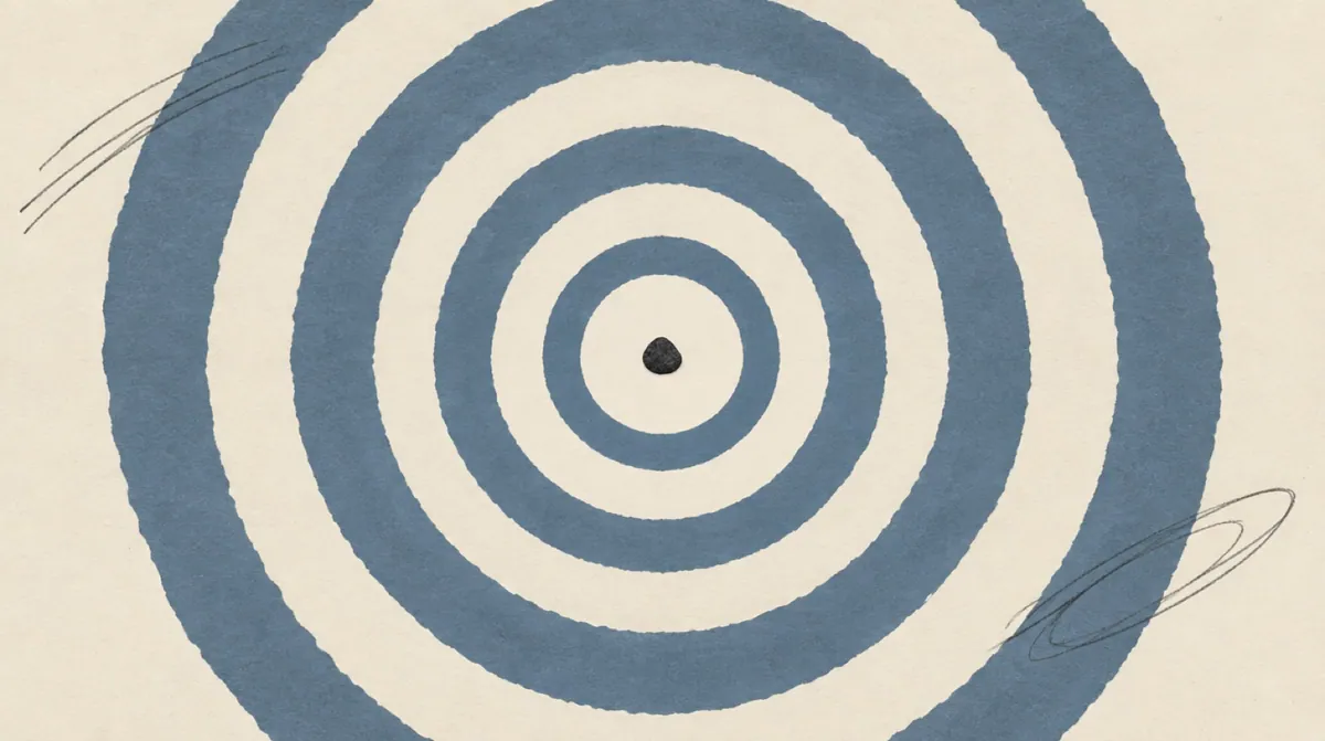 A single small pebble dropped into still water with rings spreading far wider than the pebble