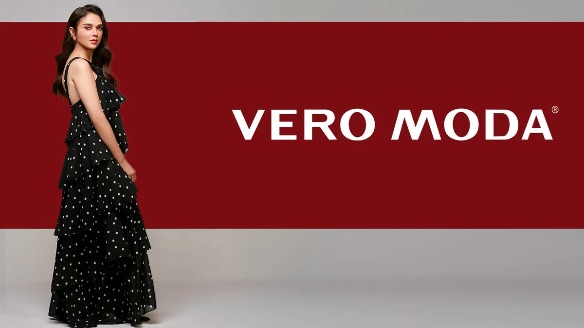 Aditi Rao Hydari in a black polka-dot tiered gown beside the Vero Moda logo, from the Autumn-Winter 2026 campaign