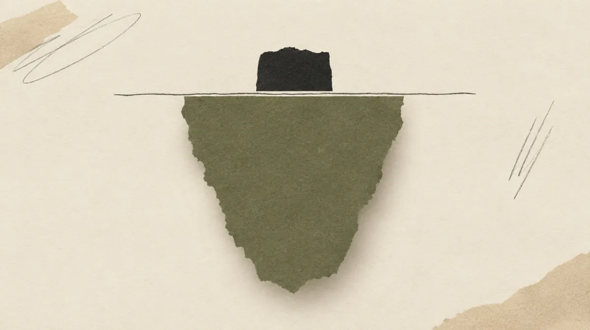 An iceberg-like shape where a small block sits above a line and a much larger block sits below it