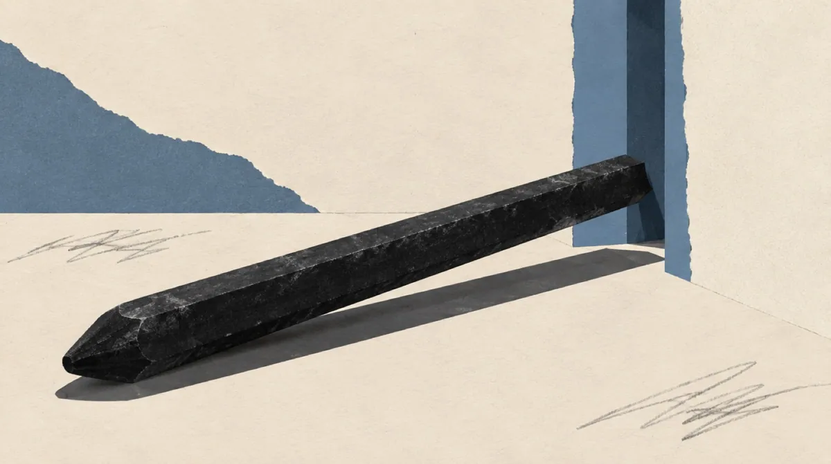 A single tool lying beside a doorway it clearly does not fit through